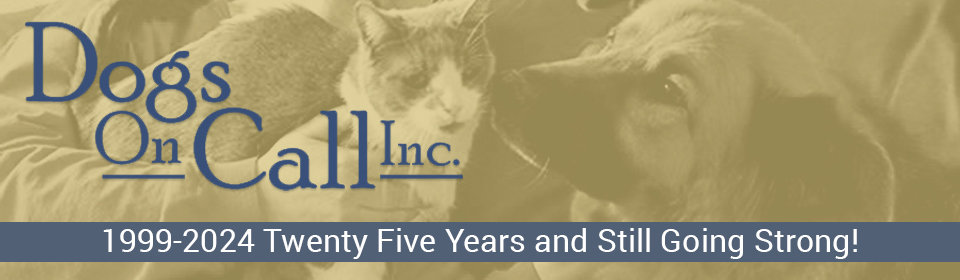 Dogs on Call logo - Twenty Five years of Therapy Animal visits in Wisconsin!