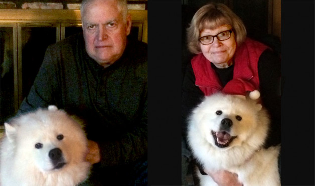Jan and Mike team up with therapy dog Cricket, a Samoyed