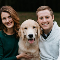 Kate and Luke are Pet Partners with Murphy, Golden Retriever