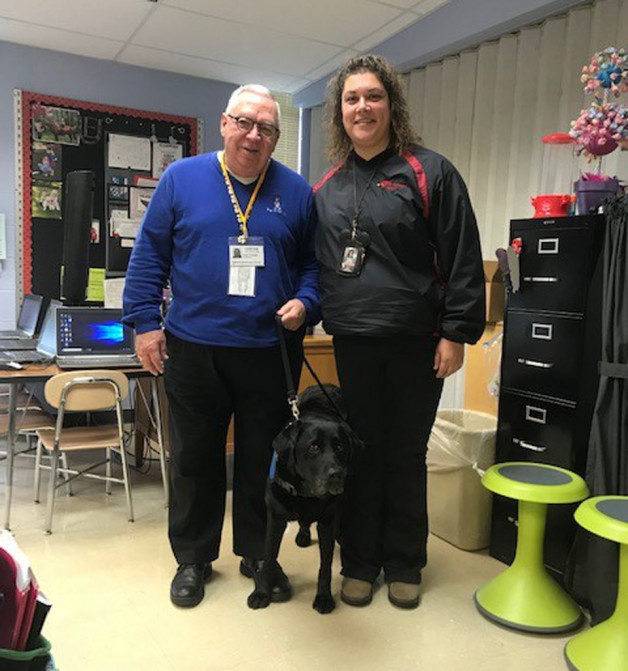 Todd with black lab Izzie - classroom visits