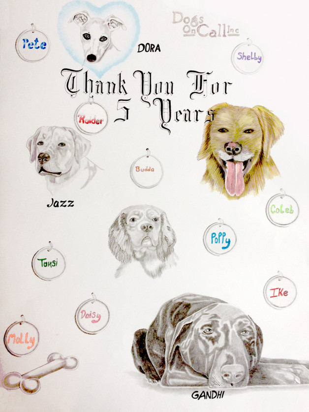 CCI five year thank you card as big as a poster, original drawings